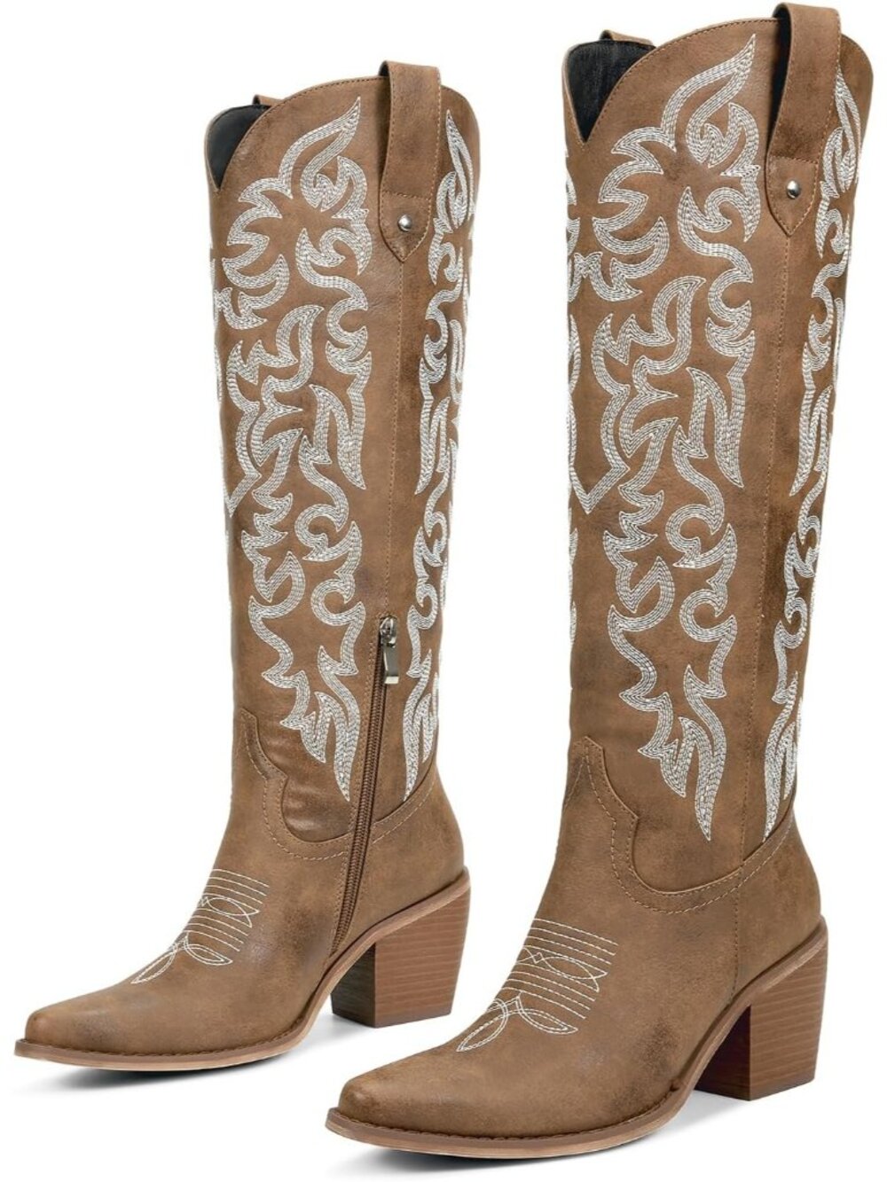 Women Z-brown Faux Leather Pull-On Comfort Tall Western Knee High Cowgirl Boot